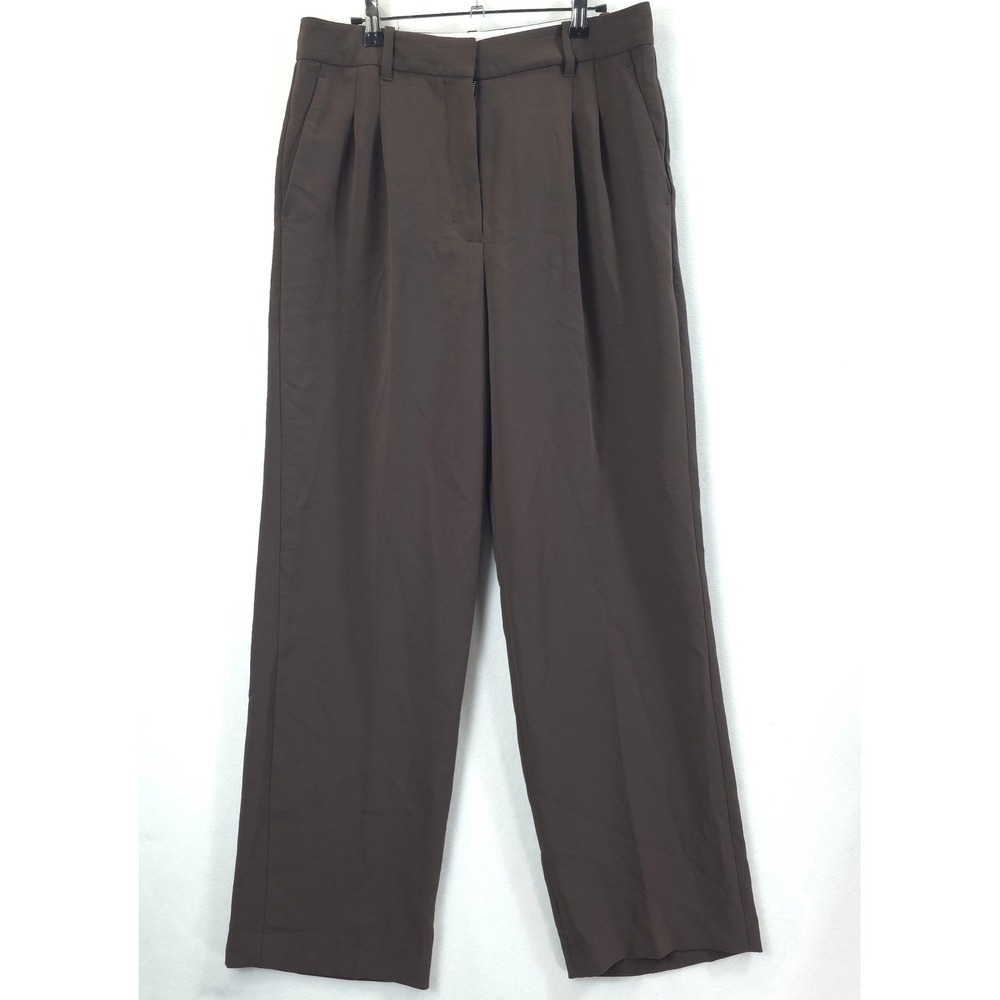 Aritzia Wilfred The Effortless Dress Pant High Waisted Brown Women 10 Wide Leg